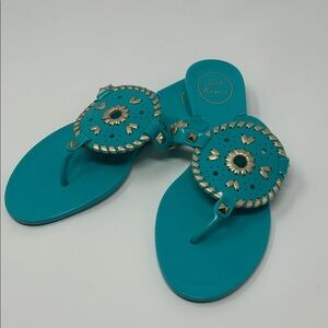 Jack Rogers Woman’s Turquoise and Gold Sandals
